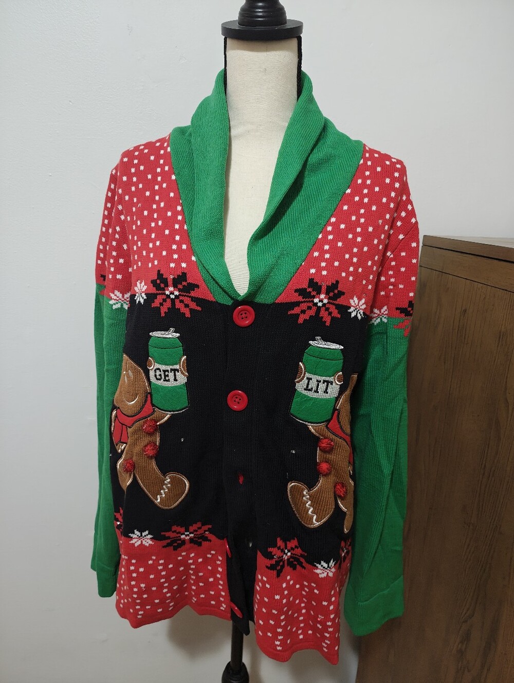 Get Lit Light-Up Gingerbread Christmas Cardigan Sweater Sz Large